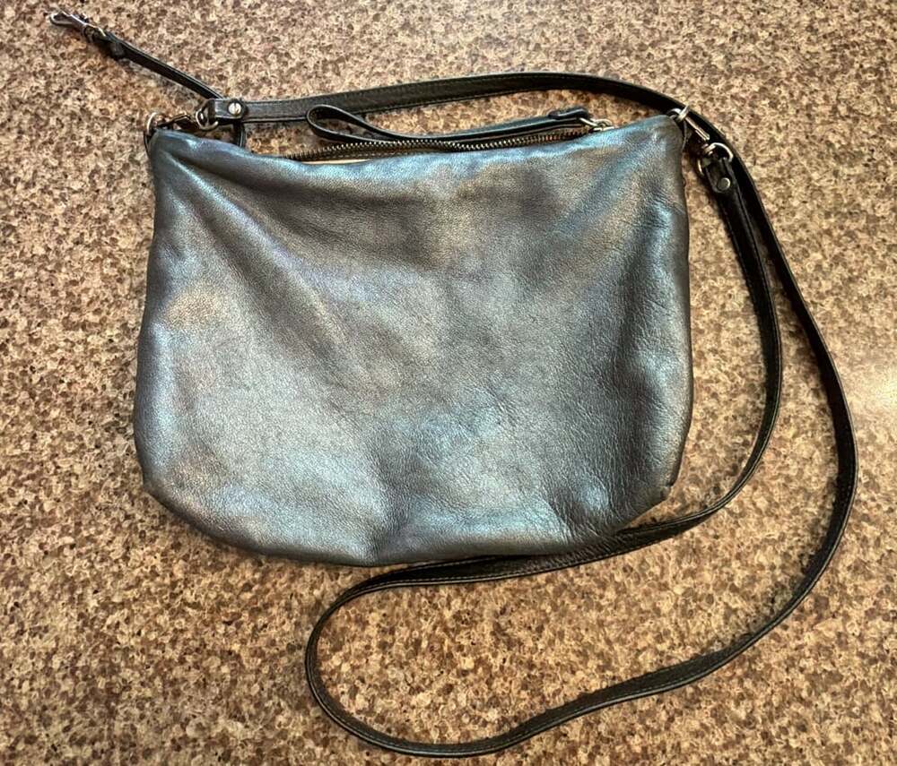Rough & Tumble Leather Crossbody Bag Metallic Grey